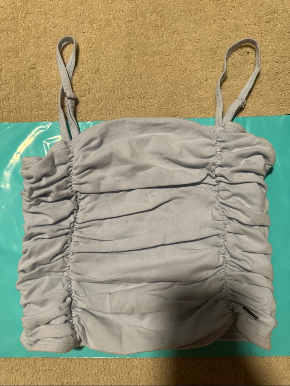 Ruched Light Blue Cropped Tank Top